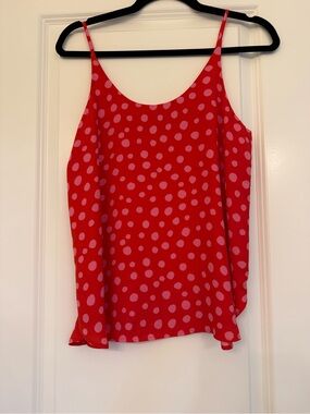 LOFT Red Camisole with Pink Polka Dots